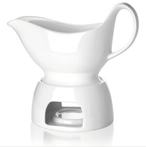 Elegant White Gravy Boat with Warmer New